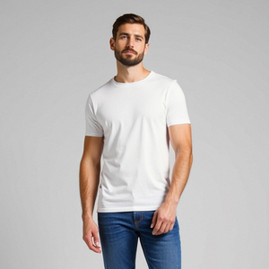 Camiseta de algodón grueso con cuello redondo para hombre, de secado rápido, suave y cómoda, con serigrafía de logotipo personalizado, camiseta de diseñador. - Product Image 1