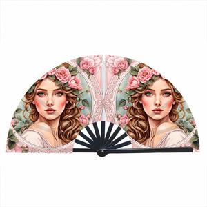 Éventail pliable en bambou de 33 cm pour festivals, promotions et fêtes – Éventail à main en nylon élégant avec motif peint - Product Image 1