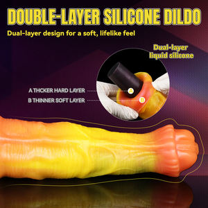 17.4 inç parlak turuncu at yapay Penis 3 kalın halka stimülatörü yetişkin Anal g-spot silikon eller serbest hayvan çift katmanlı Penis - Product Image 2