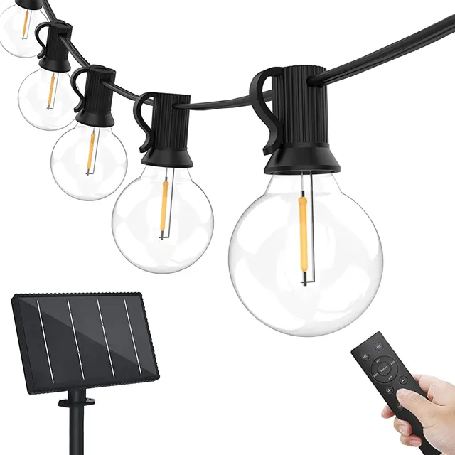 USB Charging Remote Control Flat Hanging E12S14 Filament Bulb Solar Powered LED Outdoor String Lights