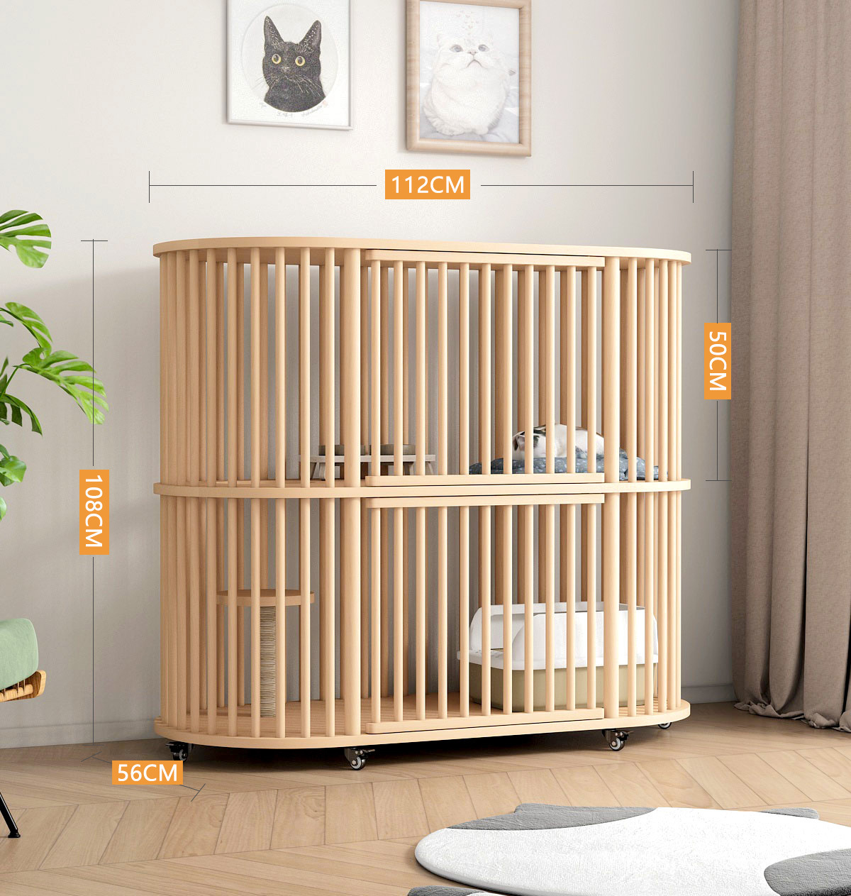 Cage ovale à deux niveaux pour chat Beige 112*56*108cm