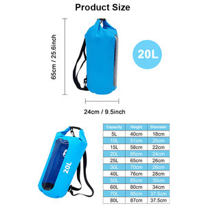 Sac étanche flottant en PVC 15L avec logo personnalisé pour la voile, l'escalade et les sports nautiques, avec panneau d'inspection transparent - Product Image 5