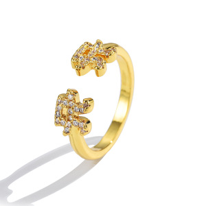 Ayus Style <b>Ring</b> Letter A Micro Pave Diamond <b>Adjustable</b> Unisex Fashion Jewelry Gold <b>Silver</b> - Product Image 3