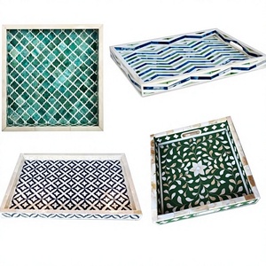 Plateau de service élégant et écologique en forme hexagonale avec incrustations d'os, compatible lave-vaisselle et micro-ondes, pour la cuisine domestique - Product Image 1