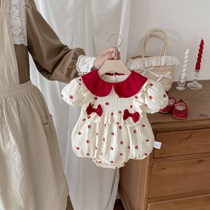 Ropa <span class=keywords><strong>de</strong></span> Verano para Bebés Recién Nacidos, Vestidos con Estampado <span class=keywords><strong>de</strong></span> Fresas para Bebés <span class=keywords><strong>de</strong></span> 100 Días, Mono Informal <span class=keywords><strong>de</strong></span> Punto Floral para Niñas - Product Image 1