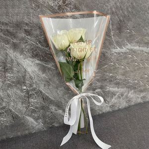ถุงบรรจุภัณฑ์ลายดอกไม้หลากหลายแบบขอบทองเรียบง่ายสำหรับขายส่ง ลดราคา วัสดุสำหรับร้านดอกไม้ ดอกกุหลาบสด งานศิลปะดอกไม้ พลาสติก - Product Image 2