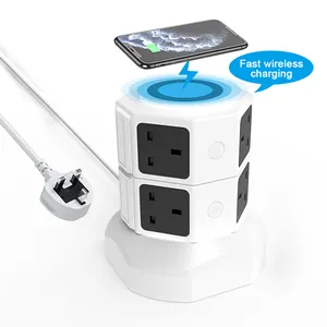 8 AC Multiple Outlets 4 USB Desktop Charging Power Tower US UK EU Plug 13A Socket with 4USB Port and wireless charger