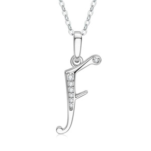 Ciondolo a forma di lettera F in lega di zinco placcato argento con zirconi, gioiello classico unisex da regalo - Product Image 1