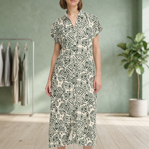 Rayon Women's Floor-Length Sweet Floral Woven <b>Dress</b> with Stand Collar Digital Printing and Button - Product Image 2