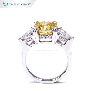 Tianyu edelsteine 14k 18k gold lebendige gelb moissanite kissen cut 4ct synthese diamant weiß gold ring