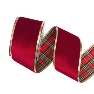 Nastro in Velluto di Poliestere a Quadretti con Bordo Dorato da 6,3 cm, Pronto per l'Uso, per Fiocchi Natalizi Fai-da-Te - Product Image 4