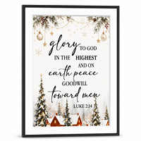 Louange à Dieu Léon 2:14 – Tableau mural encadré en aluminium noir mat avec passe-partout et verre acrylique – Citation biblique de Noël pour la décoration intérieure