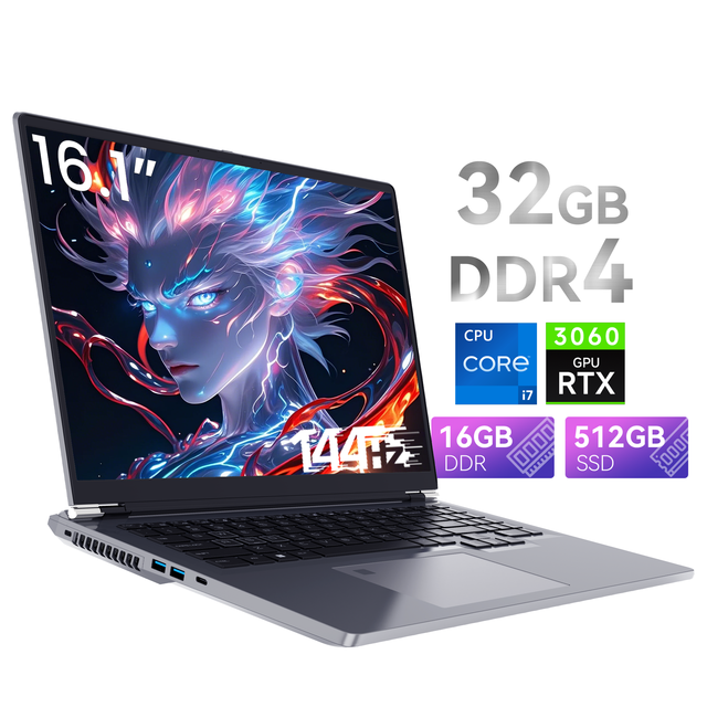 Factory Wholesale OEM 16" Intel I7-13620H 10-Core 16:10 IPS Game Laptop RTX 3060 GPU GDDR6 512GB SSD 144HZ RGB Backlit English