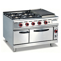 Fourneau de cuisson multifonctionnel commercial autonome à 4 brûleurs au gaz naturel/propane, avec gril et plaque de cuisson, en acier inoxydable, 27000W