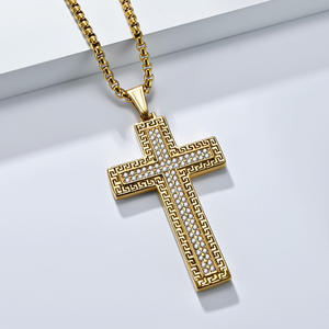 <b>Cross</b> Necklace Titanium Steel Full Diamond Unisex Everyday Wear Hip Hop Style Pendant - Product Image 3