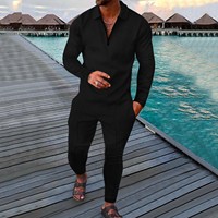 Ensemble de survêtements décontractés pour hommes, 2 pièces, avec pantalon et veste zippée à col polo, contrastant, nouvelle collection, vente en gros