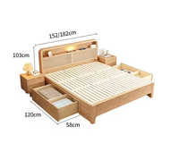 Ensemble de chambre à coucher Delanto moderne en bois massif avec plateforme, taille Queen et King, cadre en rotin, rangement, lit doux écologique pour la maison et l'appartement