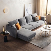 Ensemble de canapés sectionnels en velours de luxe moderne pour salon, design en forme de L, ensemble de canapés 5 places avec chaise longue inclinable et pieds dorés