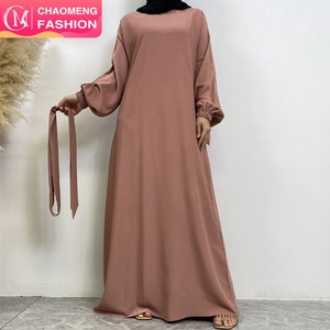 Hot Selling <b>Plain</b> Color Closed <b>Abaya</b> Slip Dress with Side Pockets and Elastic Cuff for Muslim Women 6673# - Product Image 3
