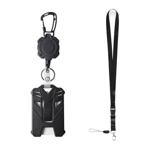 Wholesale Black Tactical <b>ID</b> <b>Holder</b> with Retractable Carabiner, Double-Sided Slot Card <b>Holder</b>, and Detachable Lanyard Set - Product Image 1