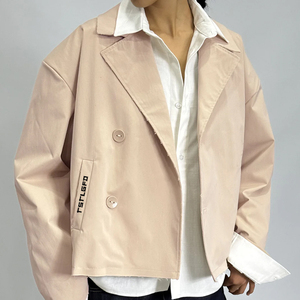 Chaqueta Corta de Hombre Estilo Gabardina, Casual, con Solapa, Corte Holgado, Minimalista, para Primavera y Otoño - Product Image 1
