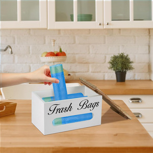 Distributeur mural de sacs poubelle en bois avec porte-rouleau et couvercle Support de sac en plastique pour usage domestique pour sacs d'<span class=keywords><strong>épicerie</strong></span> - Product Image 6