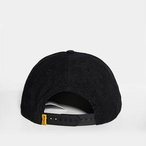 Casquettes personnalisées noires non structurées à logo brodé plat, casquettes snapback en velours côtelé à 5 panneaux - Product Image 6