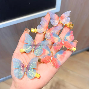 إكسسوارات شعر للفتيات والأطفال من BELLEWORLD بالجملة مشابك شعر من قطعتين فراشة شيفون ملونة معدنية طقم دبابيس شعر - Product Image 3