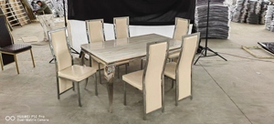 Ensemble <span class=keywords><strong>de</strong></span> table à manger ronde <span class=keywords><strong>de</strong></span> luxe en marbre <span class=keywords><strong>blanc</strong></span> <span class=keywords><strong>et</strong></span> <span class=keywords><strong>noir</strong></span>, 4, <span class=keywords><strong>6</strong></span> ou 8 places, chaises modernes en acier inoxydable doré - Product Image 3