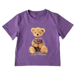 Family Matching Dad Mom Baby Boys Girls Short Sleeve T Shirt Kids Clothes Cute Teddy Bear Pattern Print Children Summer Clothing
