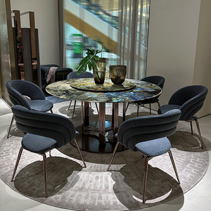 Mesa de comedor redonda de mármol real con Centro giratorio, mesa de comedor moderna de lujo con tapa de mármol natural de talian - Product Image 4