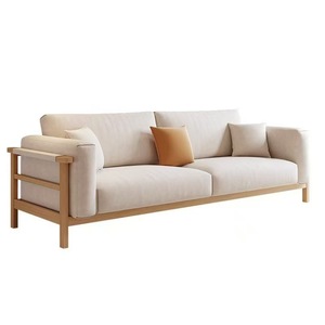 Japanese Style Fabric <b>Sofa</b> Natural <b>Wood</b> <b>Frame</b> Three Seater Upholstered Foam Filling For Small Apartments Nordic Living Room - Product Image 3