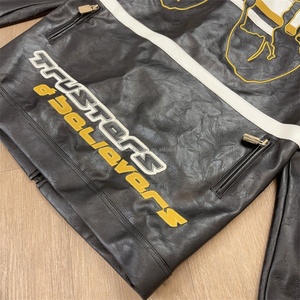 ผู้ผลิตเสื้อแจ็คเก็ตหนัง ปักโลโก้ตามสั่ง สีดำ ทรงครอป สำหรับขี่มอเตอร์ไซค์ หนัง PU คุณภาพสูง สำหรับผู้ชาย - Product Image 6