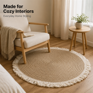 Tappeto Boho in Iuta Rotondo Intrecciato a Mano con Nappe per Decorazione - Product Image 2