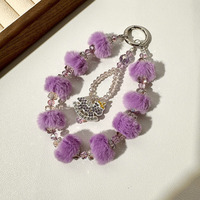 Pendentif de téléphone portable en peluche style coréen fait main avec perles, bracelet court, chaîne anti-perte pour femme