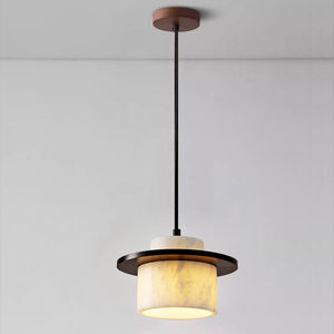 Luminaire suspendu en pierre naturelle et bois massif, style rétro avec abat-jour en travertin/marbre Carrare, <span class=keywords><strong>ampoule</strong></span> E27, montage au <span class=keywords><strong>plafond</strong></span> ou à <span class=keywords><strong>crochet</strong></span> - Product Image 6