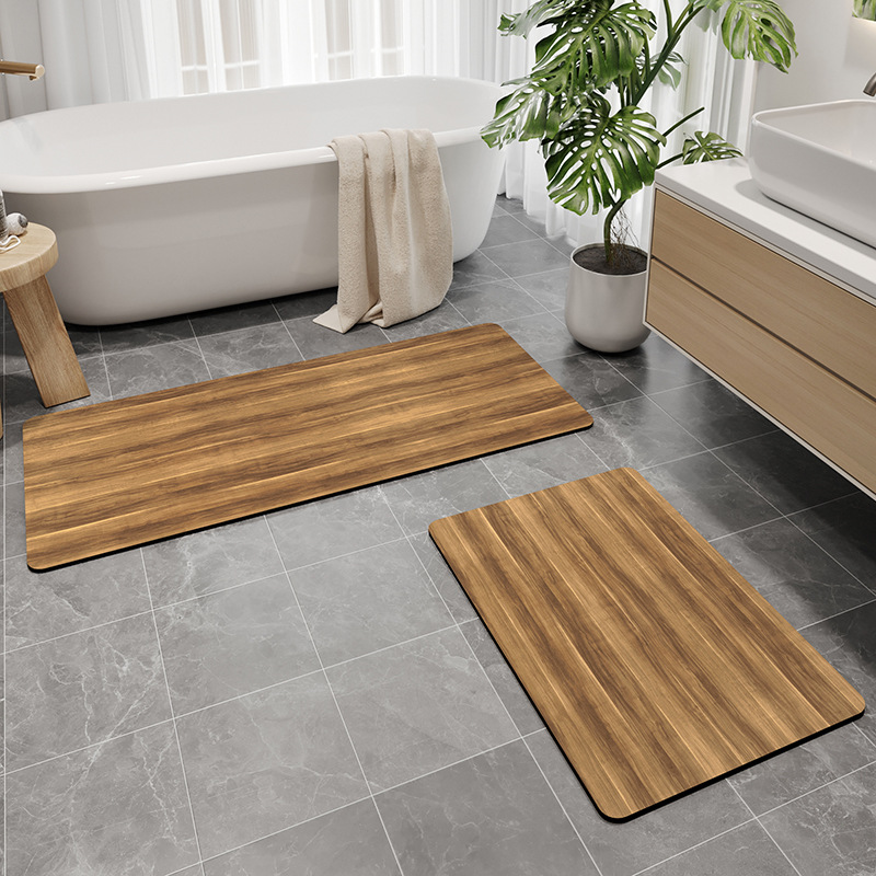 Tapis de salle de bain en terre de diatomées - teck