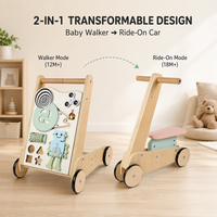 Porteur évolutif 2-en-1 en bois pour bébés et tout-petits avec tableau d'activités et siège