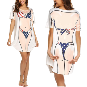 Robe t-shirt ample à col rond et manches courtes pour femme, imprimé illusion drapeau américain, mini-robe décontractée d'été - Product Image 2
