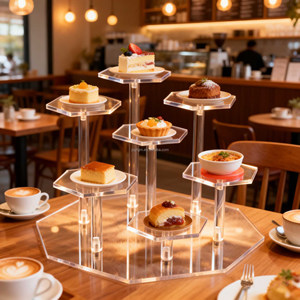 Rak <span class=keywords><strong>Display</strong></span> Kue Akrilik untuk Toko Dessert, Rak Penyimpanan Pie & Tart Kafe Modern, Tempat Penyimpanan Permen, Penyangga Poligon untuk Kue Kering & Biskuit - Product Image 3
