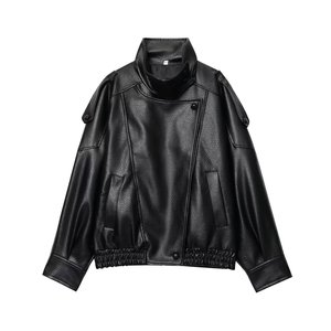 Veste en simili <span class=keywords><strong>cuir</strong></span> à col montant, tendance européenne et américaine pour femmes, vente chaude, printemps - Product Image 1