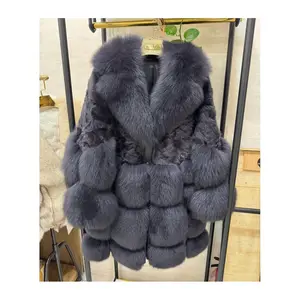 RX Furs Suppliers Windbreaker Fuzzy Fleece Jacket Splicing Patchwork Color Fleece Sheep Lamb Shearing Wool Fur Coat Fox Fur Long