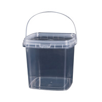 Seau carré transparent en plastique de 2 litres avec couvercle en PP, recyclable, de qualité alimentaire, pour l'eau et les aliments, vente en gros d'usine