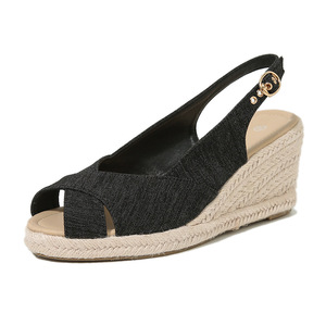 Sandalias de cuña con punta abierta de mezclilla, correa trasera con hebilla, suela de paja, aumento de altura, zapatos de verano para mujer - Product Image 4