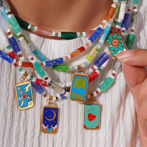 オリジナル手作り新色天然石ビーズステンレス鋼タロットネックレスパーソナライズされたニッチユニセックススポーティパンクギフト - Product Image 3