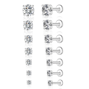 <span class=keywords><strong>Orecchini</strong></span> a lobo piatti in <span class=keywords><strong>argento</strong></span> sterling S925 con moissanite, da 2 mm a 7 mm, set completo con certificato e scheda nera - Product Image 2