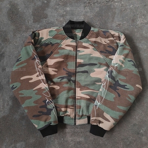 OEM Factory Streetwear personalizzato con lavaggio acido di cotone in saia tela di anatra giacca mimetica corta Bomber Flight giacca di jeans da uomo - Product Image 1