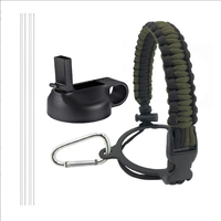 Poignée de bouteille en paracorde avec couvercle à paille, bouteille d'eau à large ouverture en paracorde de 12 à 64 oz pour la randonnée et le camping en extérieur