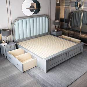 Cama ligera de lujo europea y americana de madera maciza, cama de almacenamiento de princesa Simple, cama suave doble Leal, muebles de dormitorio - Product Image 1
