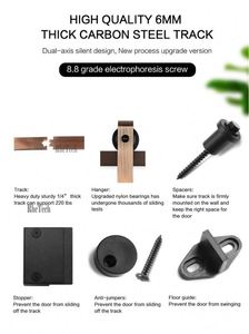 WEKIS Kit de quincaillerie durable pour porte coulissante de grange en cuivre antique, avec rail de suspension en laiton, vis, capacité de charge 120 kg, garantie 5 ans - Product Image 6